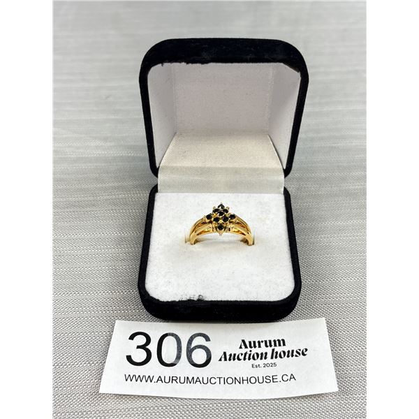 Very Pretty Jade and Black Stone Reversible Ring in Box Gold Plated