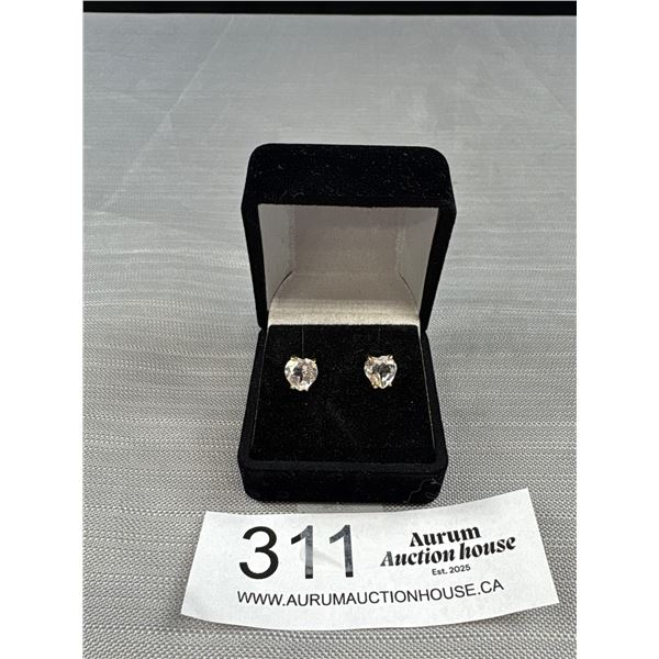 Pretty Pair of 10K Gold Earrings With Large CZ Stones