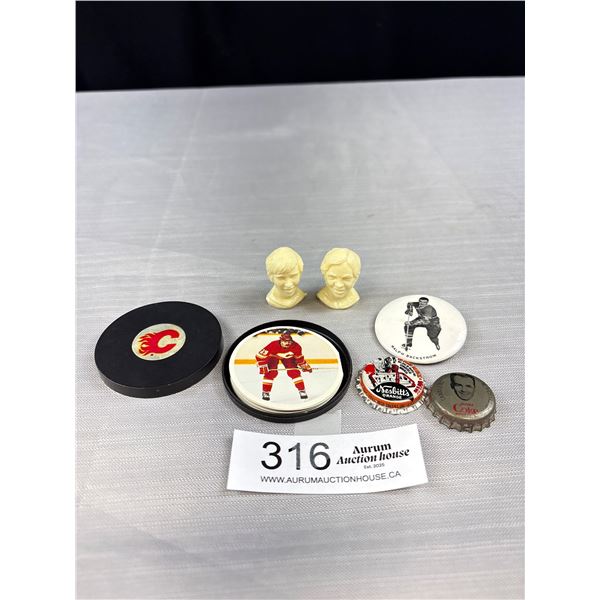 Vintage Collectable NHL Lot of Bottlecaps, Figureal Heads, Button, etc