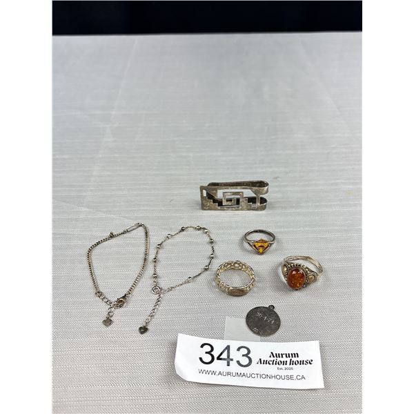 Nice Lot of Vintage Sterling Silver Jewelry Money Clip, Rings, etc 31.4 Grams