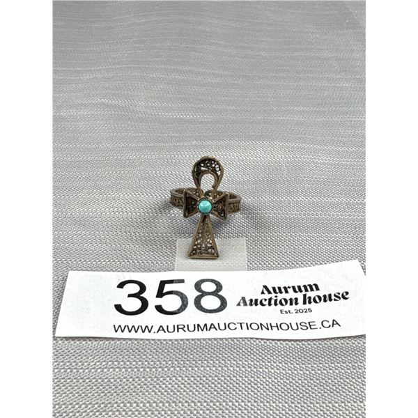 A Very Nice Sterling + Turquoise "Cross" Ring