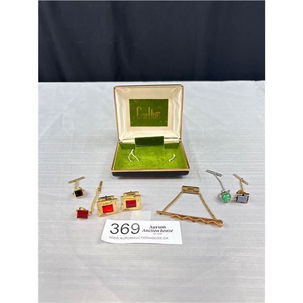 Lot of Mens Cufflinks + Tie Jewelry