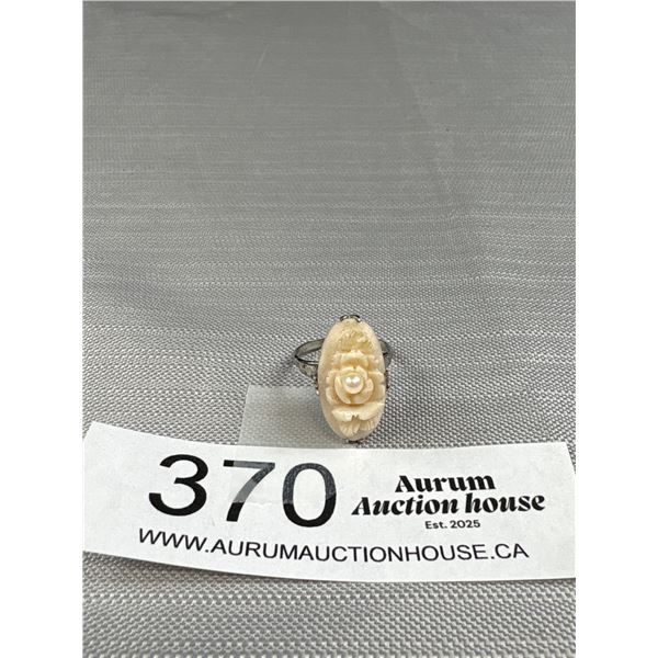 Art Deco Carved Mother of Pearl Basket Top Ring