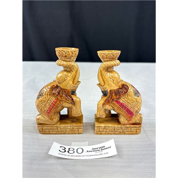 Pair of Kneeling Elephants with Seal on Bottom - Incense Holders?
