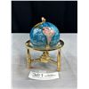 Image 2 : Rotating Semi-Precious Gemstone Globe on Brass Stand 5.5 Inches Tall