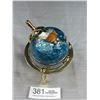 Image 5 : Rotating Semi-Precious Gemstone Globe on Brass Stand 5.5 Inches Tall