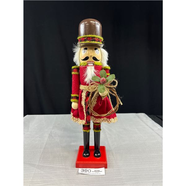 Lg Wooden Nutcracker Holding Holly, Approx 16" Tall