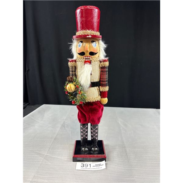 Lg Wooden Nutcracker Holding Wreath, Approx 15" Tall