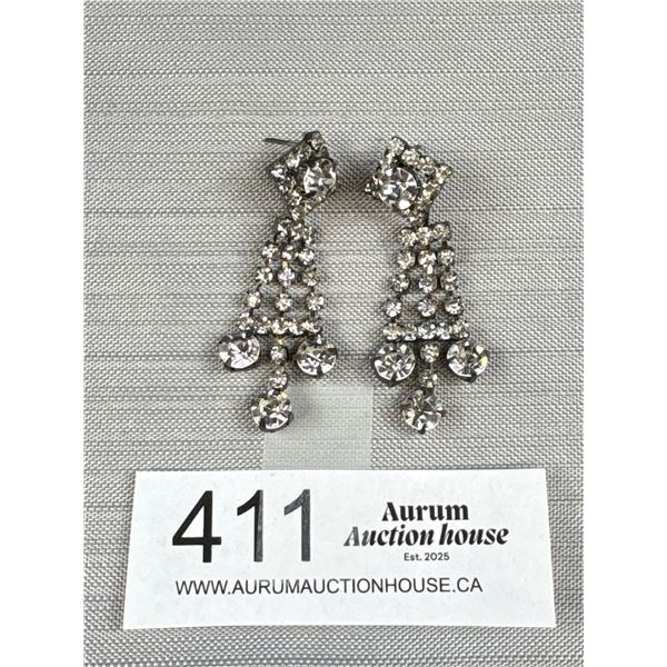 Pair of Large Dangling Rhinestone Earrings
