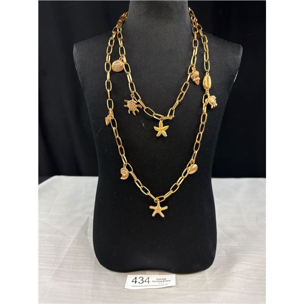 Vintage Double Strand Gold Plated Links w/ Charms Necklace