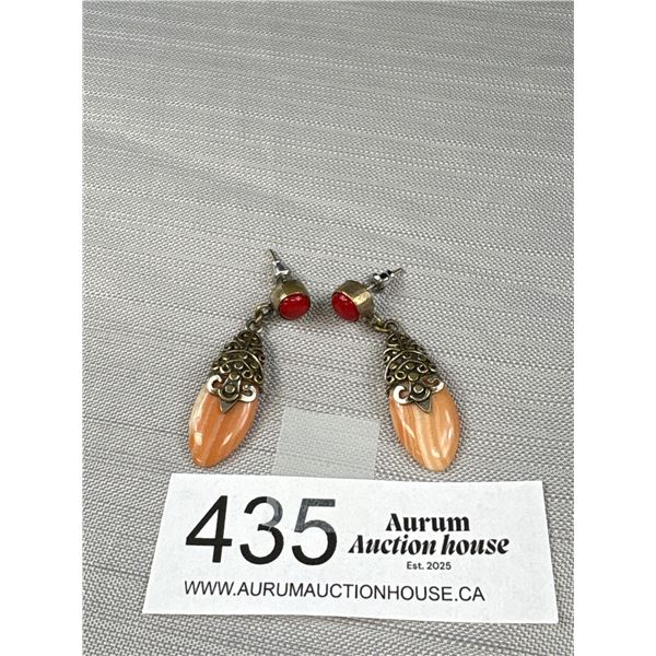 Pair of Vintage Silver w/ Coral Dangle Earrings