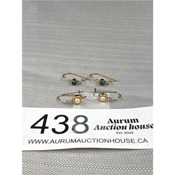 2 Pairs of Vintage Gold Earrings, Unmarked