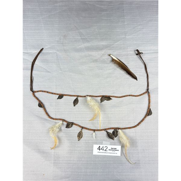 Vintage Native Beads w/ Real Feathers Necklace