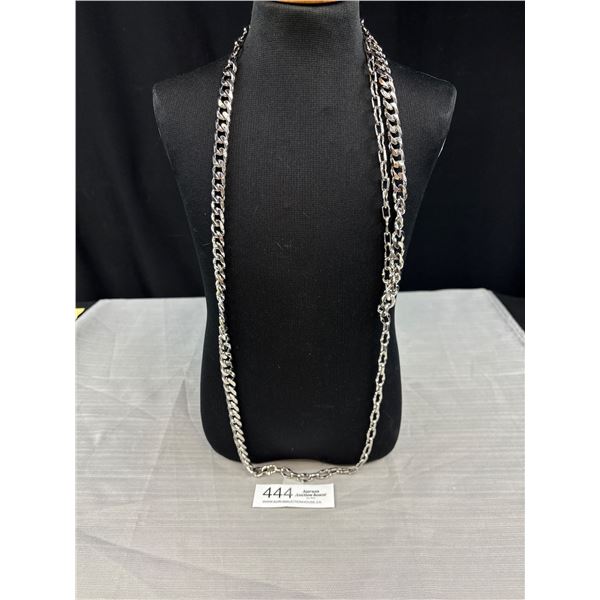 Extra Length Silver Colour Links Partly Double Strand Necklace