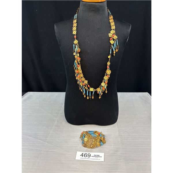 Vintage Hand Crafted Filligree Necklace + Matching Bracelet set