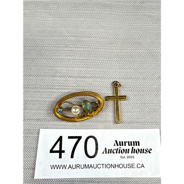 Antique Brooch + Cross Pendant