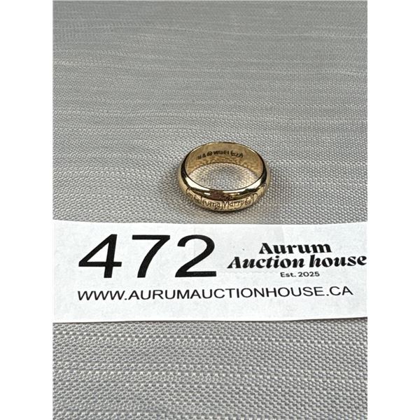Gold Coloured Ring Band Engraved "Can the living marry the dead"