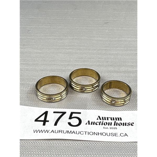3 Stainless steel Gold Edged Ring Bands Different Sizes