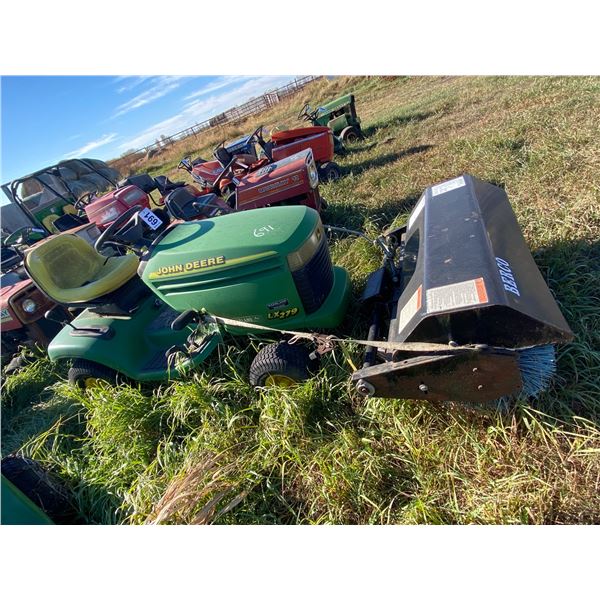 J.D. LX279 Riding Mower c/w BERCO Front Sweeper, 17hp V-Twin OHV