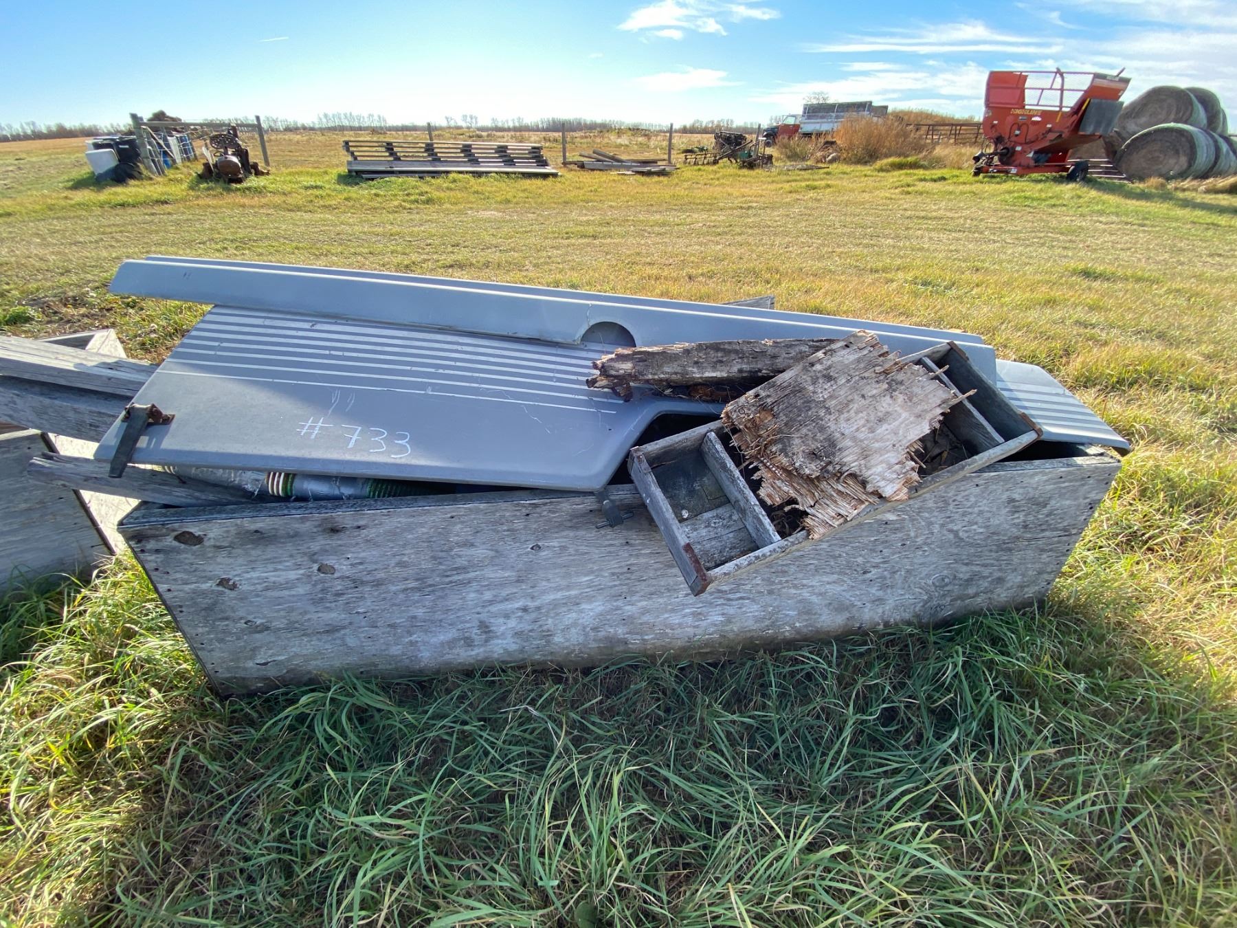 Crate Full of White Tractor Shields & Misc.,
