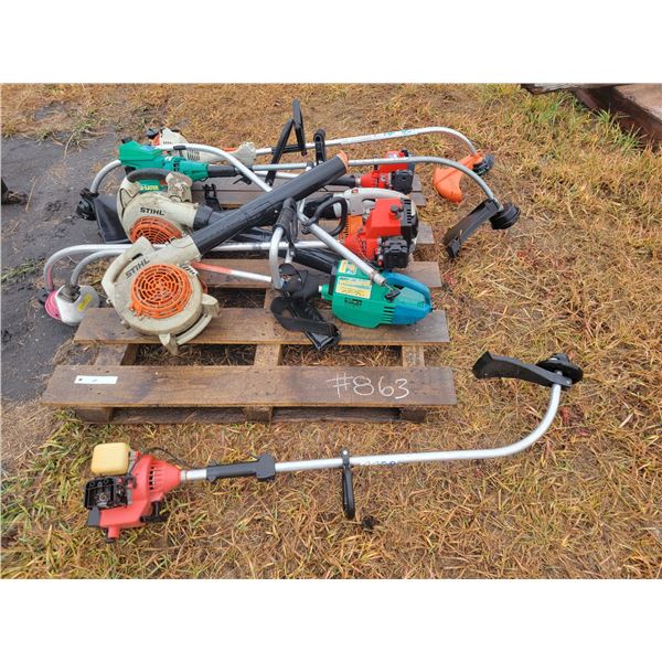 Qty of weed trimmers & leaf blowers, sold for parts
