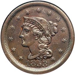 1853 N-21 R4 NGC graded MS62 Brown.