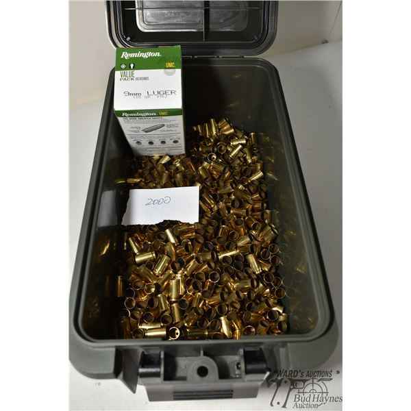 Green ammo box w/ approx. 2000 cleaned 9mm brass