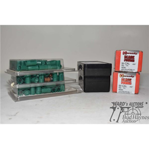 Selection of black powder accessories including one full 100 count and a partial 57 count box Hornad