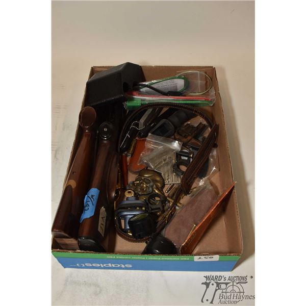 Selection of gun misc. including two vintage gun stocks, six cable locks, recoil pod, knive sharpene