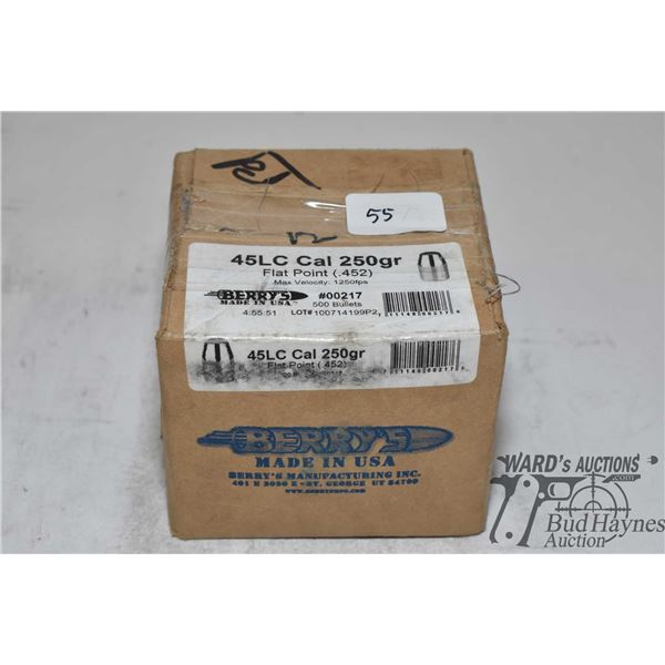 One full 500 count box Berry's .45 cal 250 gr flat point bulets