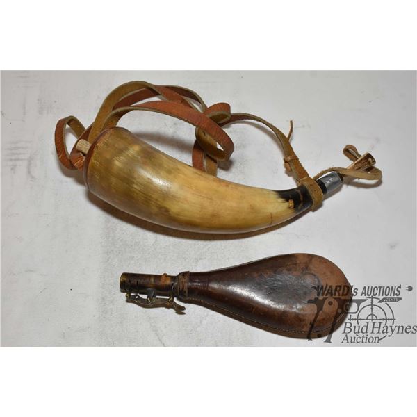 Two flasks (one of leather and one of horn)