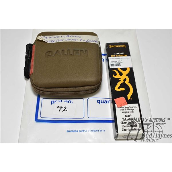 Three Browning 12 GA Invector Plus chokes w/ wrench and a Browning scope base