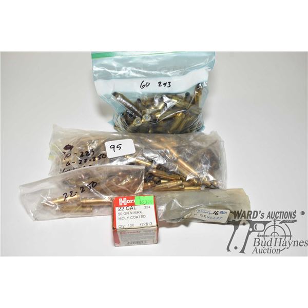 Bag of mixed rifle brass including 130 .223, 16 .222, 6 .22-250 and 60 .243