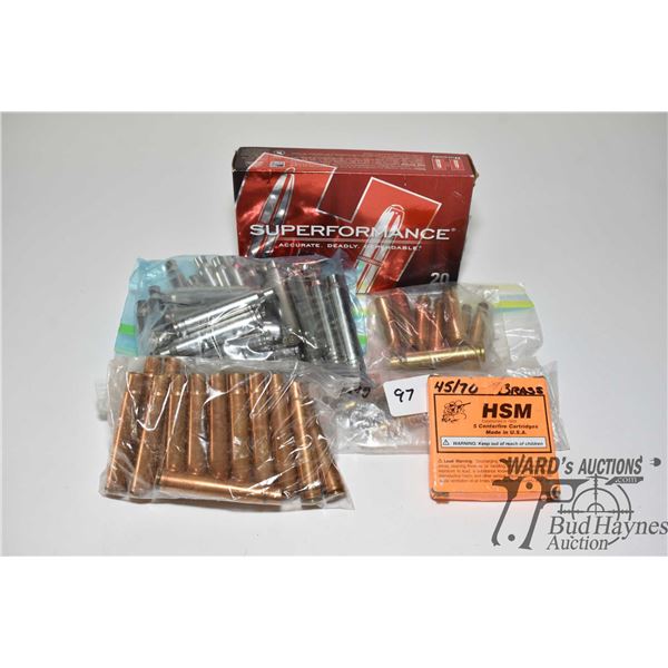 Bag of mixed rifle brass including 41 .300 win mag, 20 .338 win mag and 5 .45-70