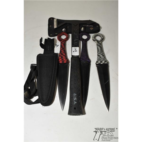Eastwing tactical axe and a set of three expendables Kunai throwing knives