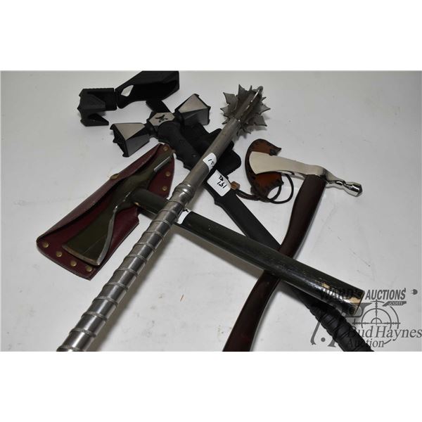 Selection of décor tactical tool including Italian mace w/ 20" handle, M48 double headed war hammer 