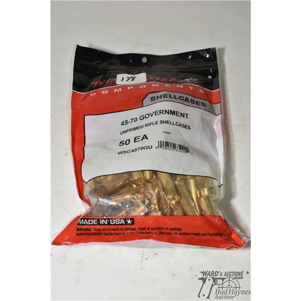 One full 50 count bag Winchester .45-70 gov unprimed brass