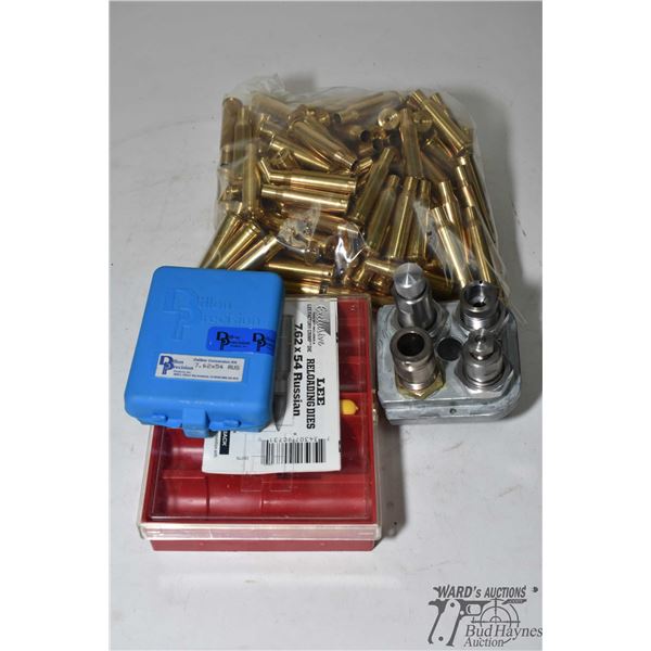 Lee 7.62 x 54 Russian die set in Dillon tool block, caliber conversion set and 160 count bag of bras