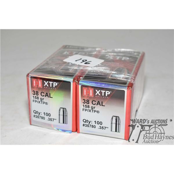 Two full 100 count boxes Hornady XTP .38 cal 158 gr FP/XTP