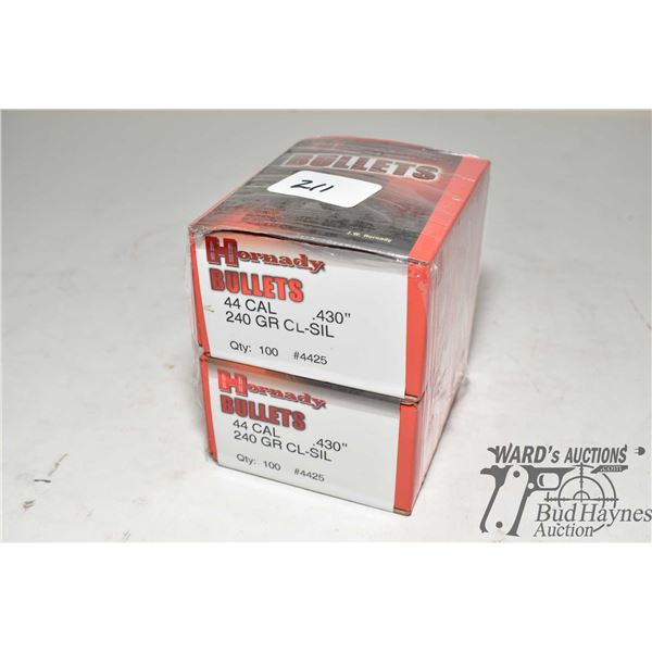 One full 100 count box Hornady .44 cal 240 gr CL-SIL