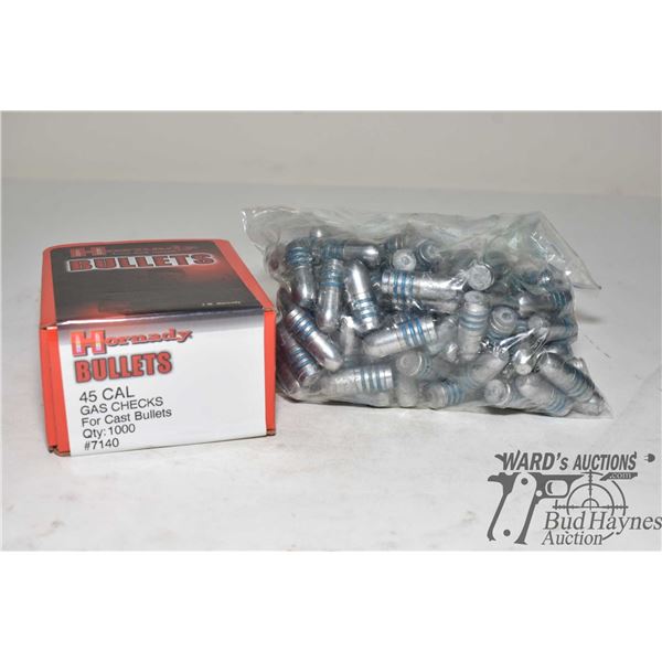 Bag w/ approx. 150 .50 cal 500 gr bullets and a 1000 count box of .45 cal gas checks