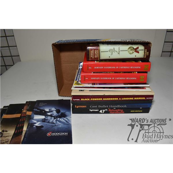 Selection of loading books including hardcover Hornady volumes 1 & 2, Lyman, Bullet casting, Modern 