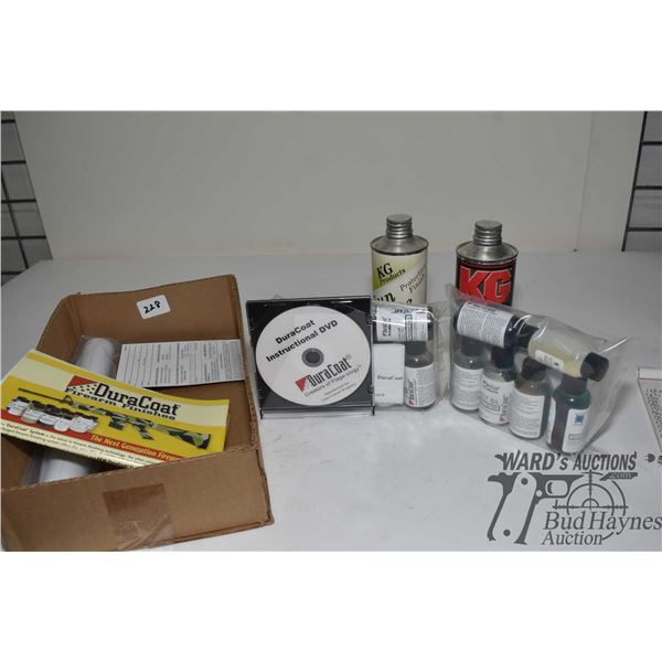 Two packs of Duracoat firearm finishes, layout paper, instructional CD and two cans of cleaner prote