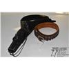 Image 1 : Two leather belts including one black Mexican made belt w/ bullet holders and holster, size 38"-46" 