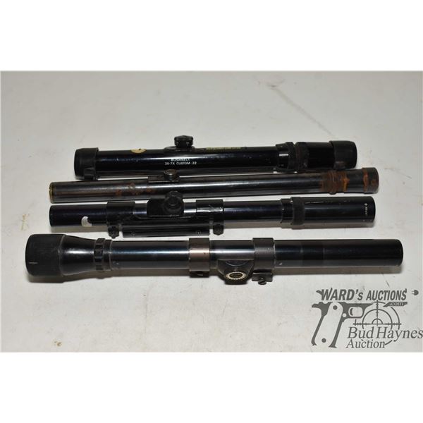 Four scopes including Weaver D4, Weaver B4, Bushnell 3x-7x custum 22 and a Global Firearms 4x15