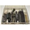 Image 2 : Three trays of parts including assorted triggers, guards, gun sights, swivel bolts, springs and an a