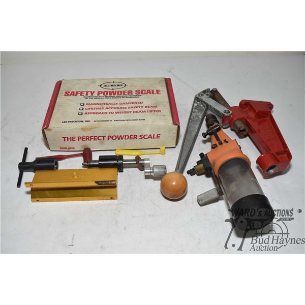 Lee bullet press and safety powder scale, Lyman powder measure and a Forsters trimmer