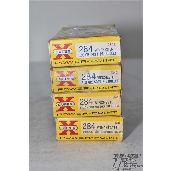 Three full 20 count boxes of .284 win used brass and one 18 count box of the same