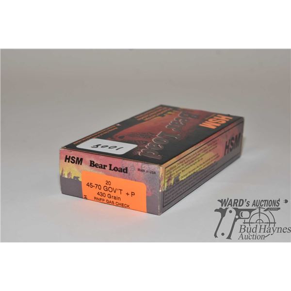 One full 20 count box of HSM bear load .45-70 gov 430 gr RNFP gas check