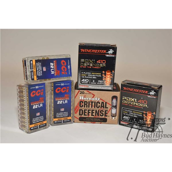Selection of ammo including one full 20 count box of Hornady critical defense .410 2 1/2" .41 cal FT